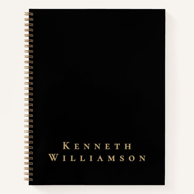 Black Custom Name Gold Minimalist Elegant Men Chic Notebook (Front)
