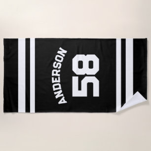 Black Custom Name & Number Sports Fan Beach Towel
