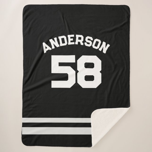 Black Custom Name & Number Sports Fan  Sherpa Blanket (Front)