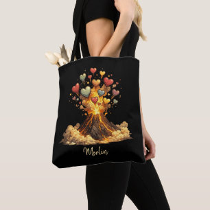 Black Custom Name Volcano Hearts Tote Bag