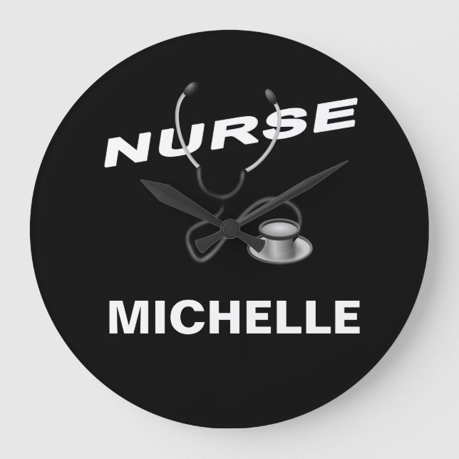 BLACK Custom Nurse Name Large Clock (Front)