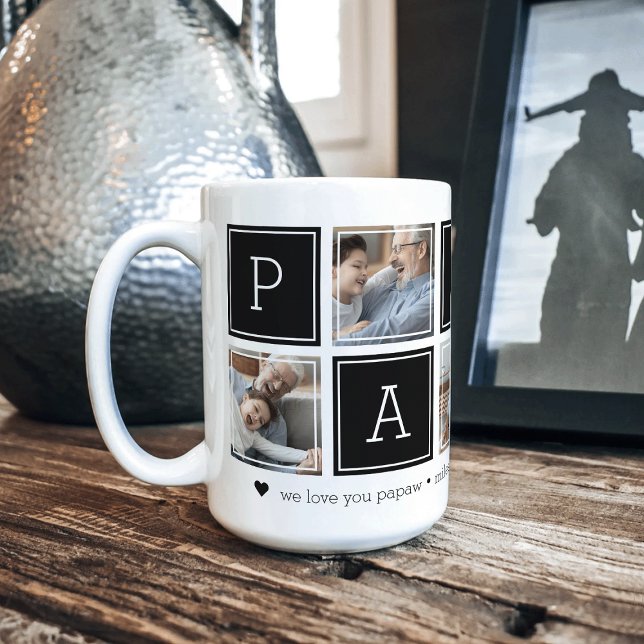 Black | Custom Papaw 5 Photo Colorblock Collage Coffee Mug (Creator Uploaded)