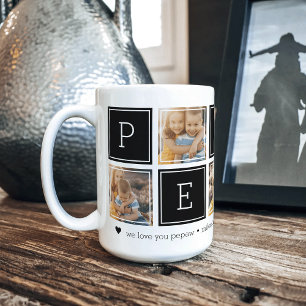Black   Custom Pepaw 5 Photo Colorblock Collage Coffee Mug
