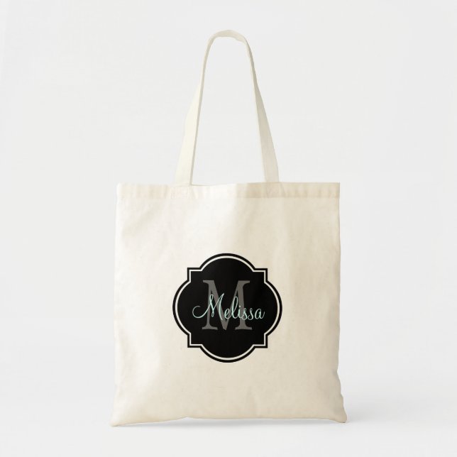 Black Custom Personalised Monogram Tote Bags (Front)