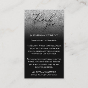 Black Custom Photo Grey Glitz Silver Thank You Enclosure Card