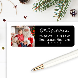 Black Custom Photo Holiday Return Address
