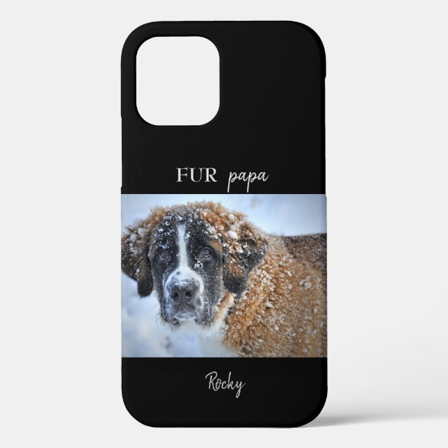 Black Custom Photo & Name Fur Papa Case-Mate iPhone Case (Back)