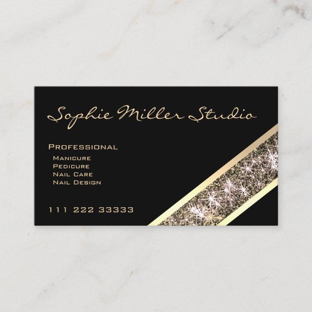 Black Custom Photo or Logo Gold Glitter Cosmetics Business Card (Front)