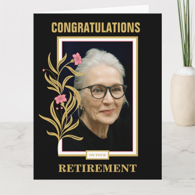 Black Custom Photo Retirement Congratulation Card (Front)