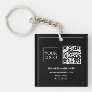 Black   Custom QR Code Business Logo Social Media Key Ring
