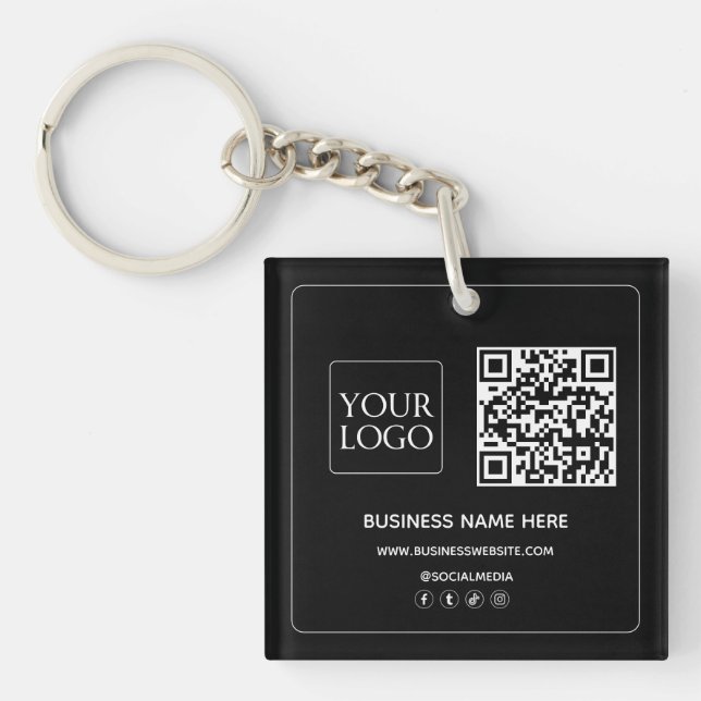 Black | Custom QR Code Business Logo Social Media Key Ring (Front)