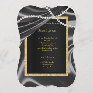 BLACK CUSTOM SATIN, DIAMOND ELEGANT CLASSY WEDDING INVITATION
