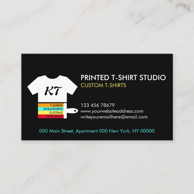 Black Custom T-Shirts Bags Clothing Business Card (Front)