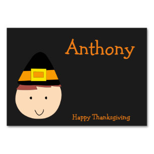 Black Custom Thanksgiving Table Cards Pilgrim
