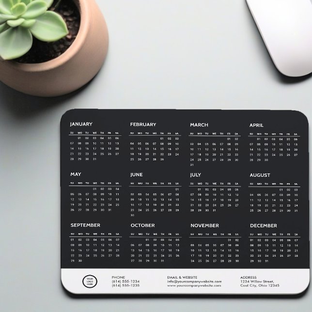 Black Customisable 2024 Calendar Company Logo Swag Mouse Mat (Calendar Mousepad)