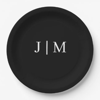 Black Customisable Monogram Wedding Paper Plates