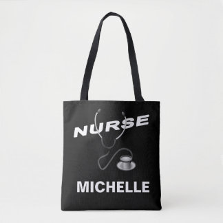 BLACK Customisable Name Nurse Tote Bag