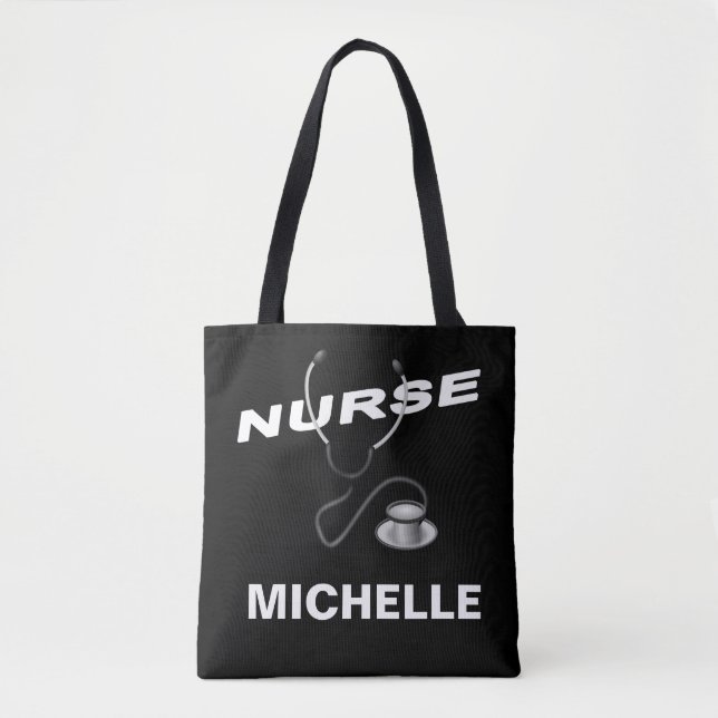 BLACK Customisable Name Nurse Tote Bag (Front)