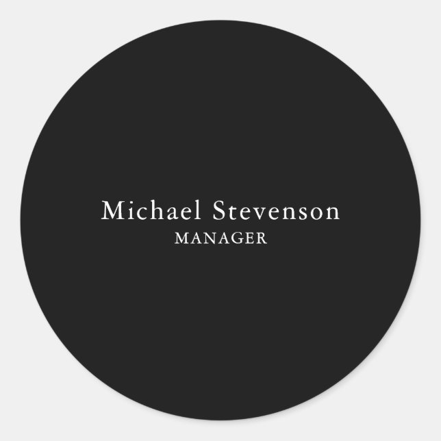 Black Customise Name & Title Profession Classic Round Sticker (Front)