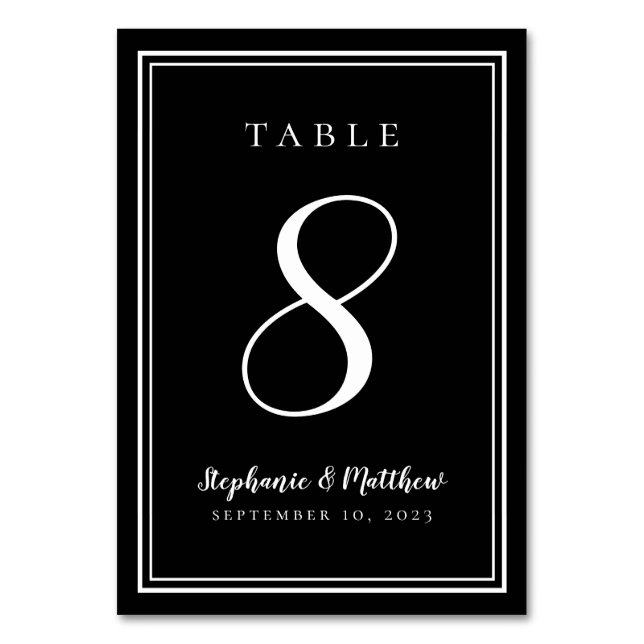 Black Customised Wedding Table Number (Front)
