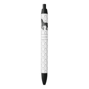 Black Cute Cartoon Trotting Horse & Name Ink Pen