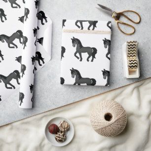 Black Cute Cartoon Trotting Horse Pattern Wrapping Paper