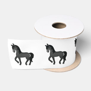 Black Cute Cartoon Trotting Horses Satin Ribbon