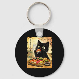 Black cute cat eating sushi kawaii japanese food key ring