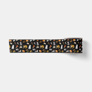 black cute cat pattern design for cat lovers- satin ribbon