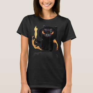 Black Cute Cat Wizard With Power Of Fire For Anima T-Shirt