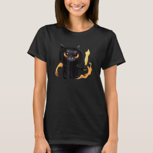 Black Cute Cat Wizard With Power Of Fire For Anima T-Shirt