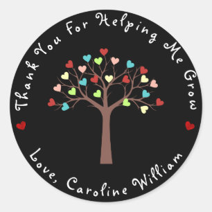 Black Cute Colourful Hearts Tree Thank You Classic Round Sticker