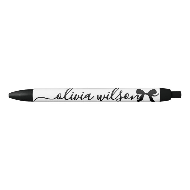 Black Cute Coquette Bow Monogram Black Ink Pen (Front)
