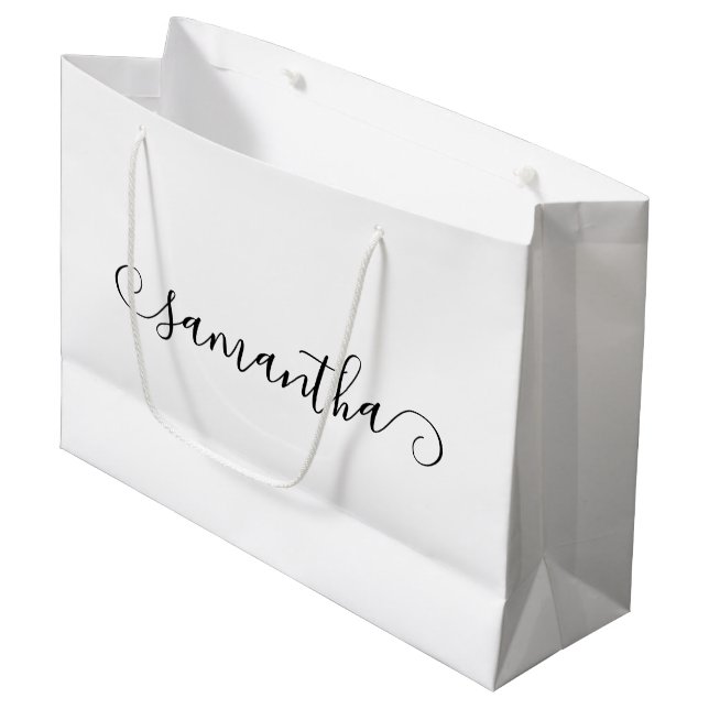 Black Cute Curl Signature Name Large Gift Bag (Front Angled)
