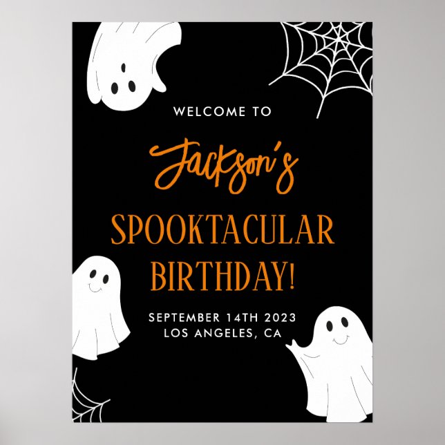 Black Cute Ghost Spooky Birthday Welcome Sign (Front)