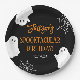 Black Cute Ghost Spooky Halloween Birthday Paper Plate