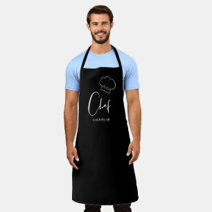 Black cute hat and script personalised chef apron