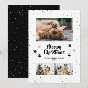 Black Cute Meowy Christmas Snow Photo Holiday Card