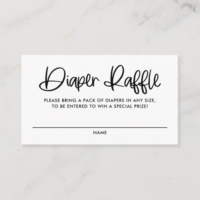 Black Cute Modern Calligraphy Diaper Raffle Games Enclosure Card (Front)