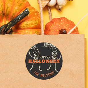Black Cute Skeleton Halloween Classic Round Sticker