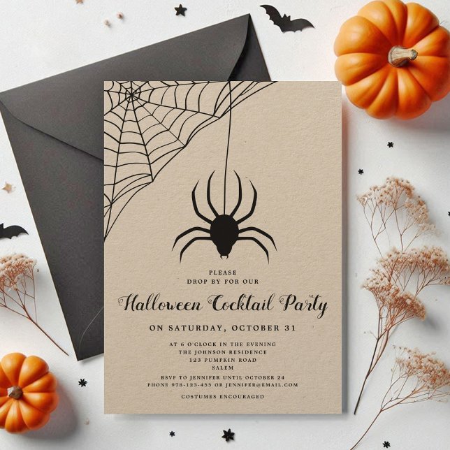 Black Cute Spider Halloween Cocktail Party Invitation (Black Cute Spider Halloween Cocktail Party Invitation)