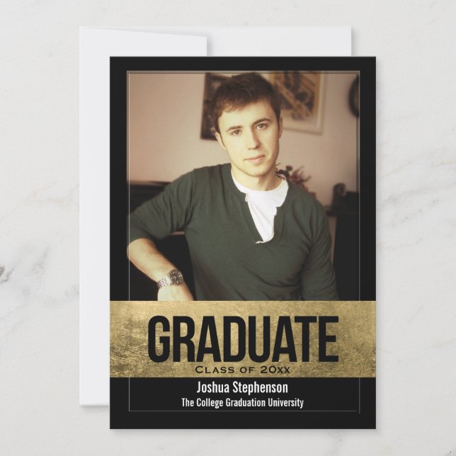 Black Cutout Gold Foil Effect Photo Graduation Invitation (Front)
