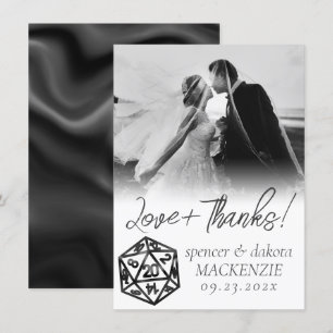Black D20 Crit   Tabletop Gamer Dice Wedding Photo Thank You Card
