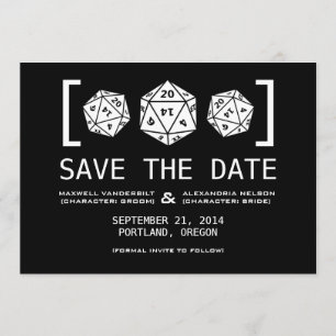Black D20 Dice Gamer Save the Date Invite