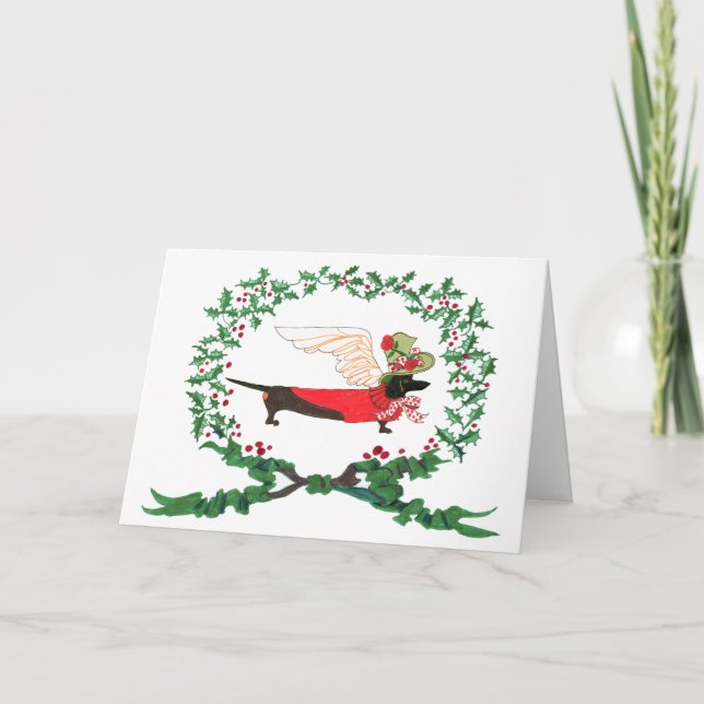 Black Dachshund Barking for JOY! Holiday Card (Front)