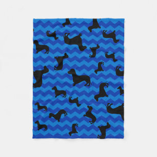 Black dachshund blue chevrons fleece blanket