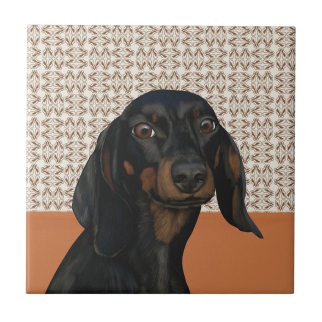 Black Dachshund Dog Portrait Dog Lovers Tile (Front)