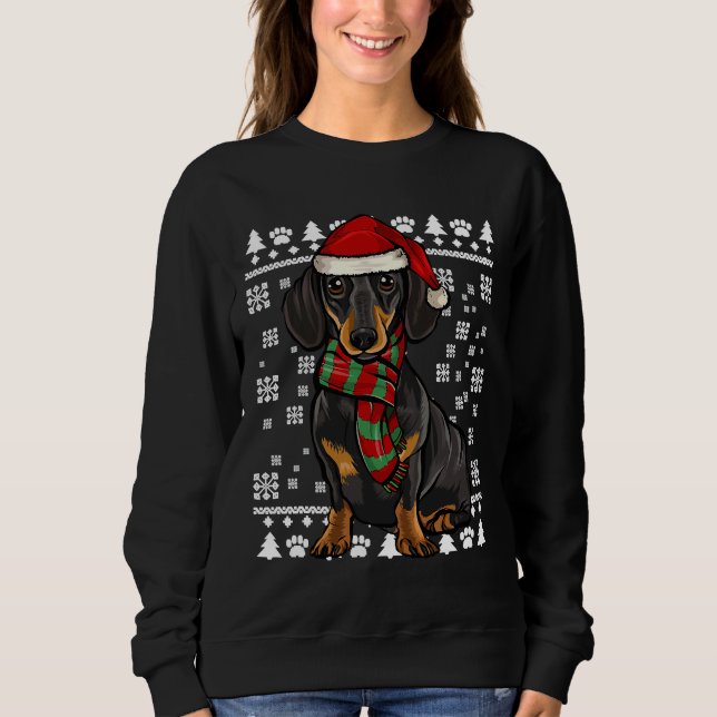 Black Dachshund Dog Santa Hat Xmas Sweatshirt (Front)