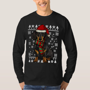 Black Dachshund Dog Santa Hat Xmas T-Shirt
