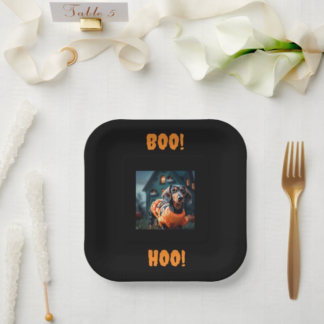 Black Dachshund Halloween Party Plates (Wedding)